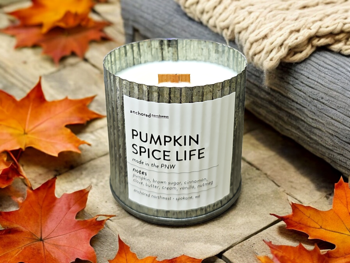 Pumpkin Spice Life Rustic Vintage Farmhouse Wood Wick Scented Candle: 10oz