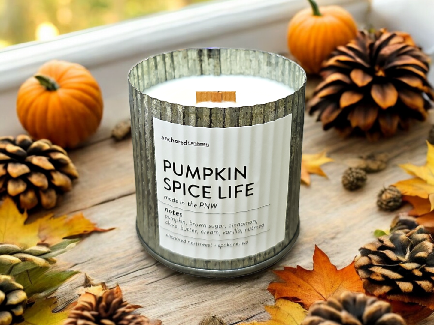 Pumpkin Spice Life Rustic Vintage Farmhouse Wood Wick Scented Candle: 10oz