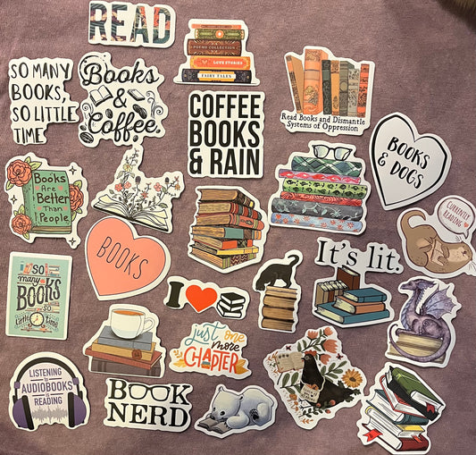 Stickers- Books, Coffee, Animals - 25 pieces