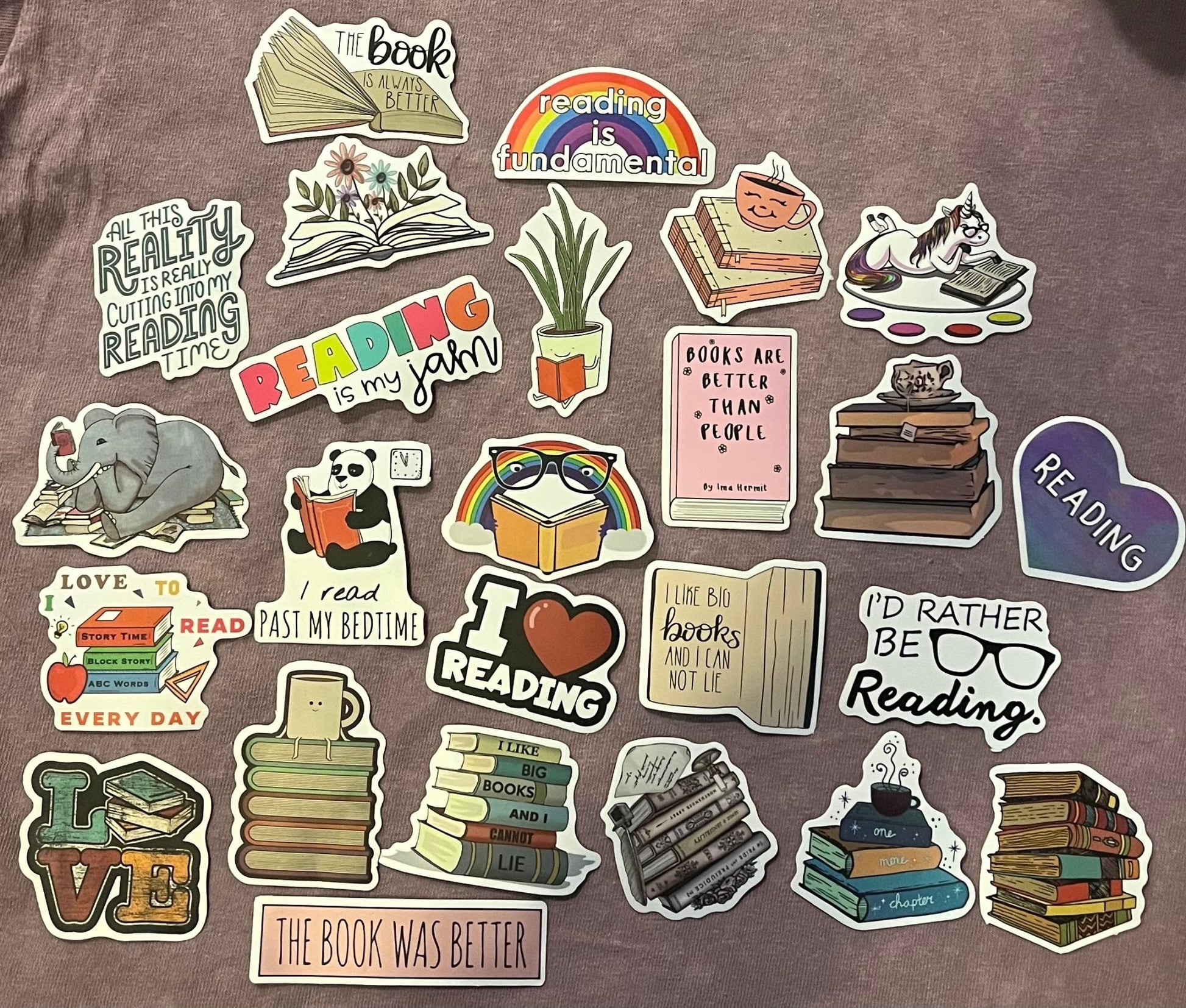 Stickers - Rainbow, Unicorn, Books Cute Pack - 25 pieces - T & R Underground Books