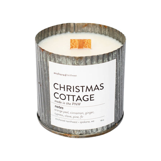 Christmas Cottage 10 oz Wood Wick Scented Rustic Farmhouse Soy Candle - T & R Underground Books