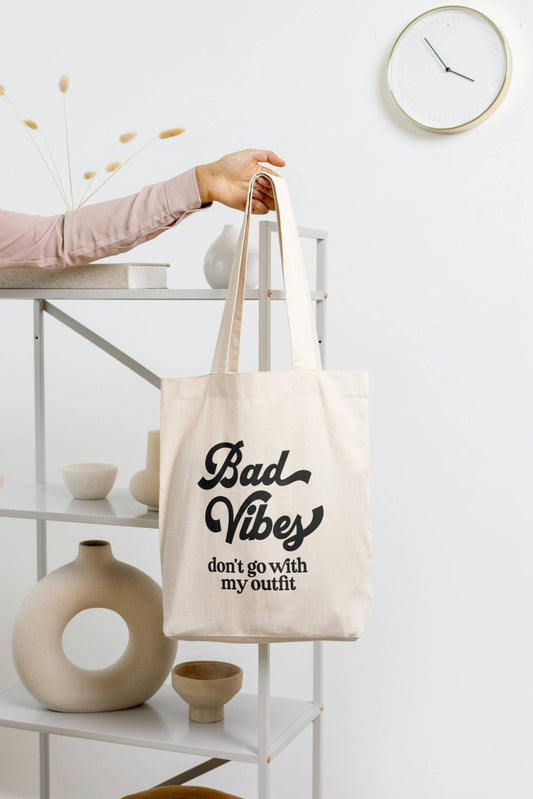 Reusable Canvas Bag - Bad Vibes Don't Go With My Outfit - Funny Sarcastic - T & R Underground Books